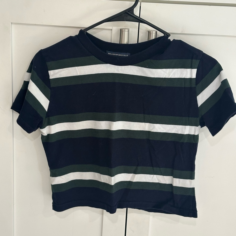 Brandy Melville Black and Green Striped Tee